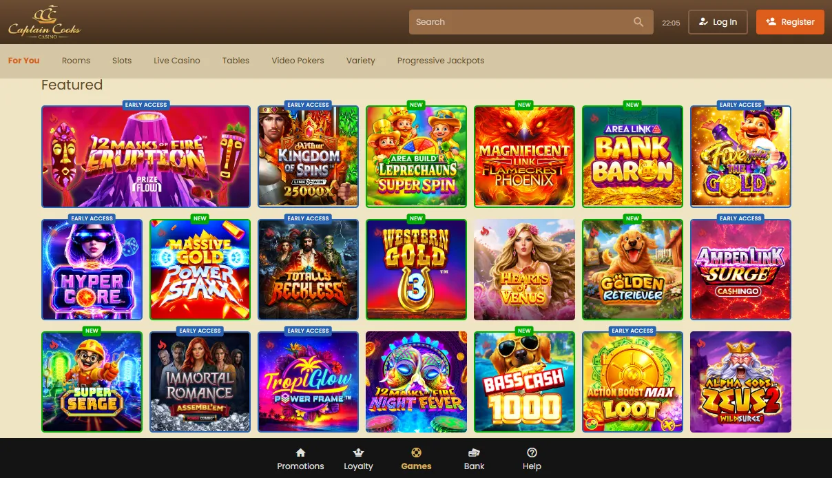 Captain Cook's Casino review Canada games and software providers overview Captain Cook's games and software providers