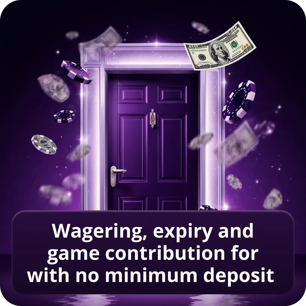 Wagering, expiry and game contribution for with no minimum deposit